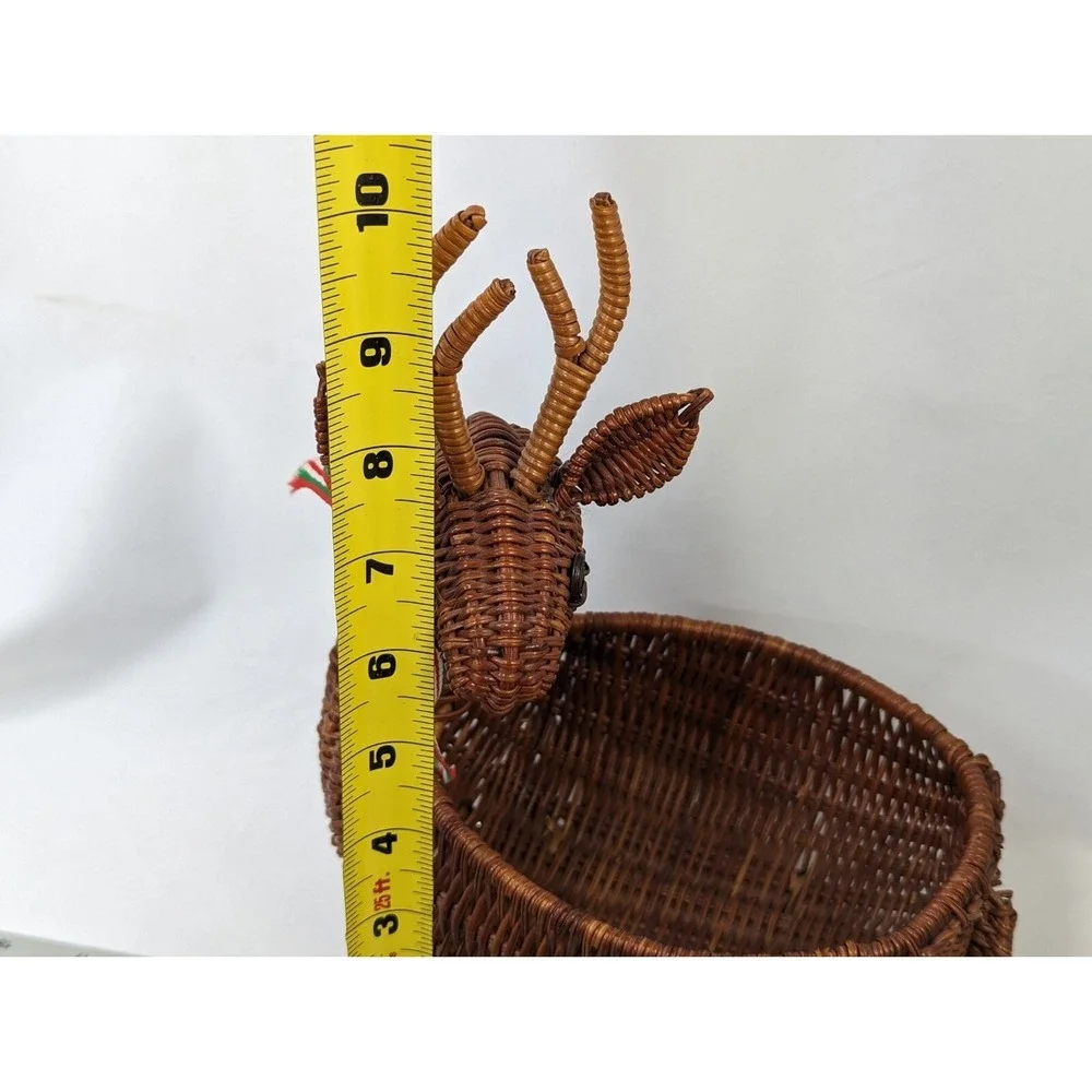Christmas Decor Wicker‎ Rattan Reindeer Deer Basket and Pinecone Ornaments Lot